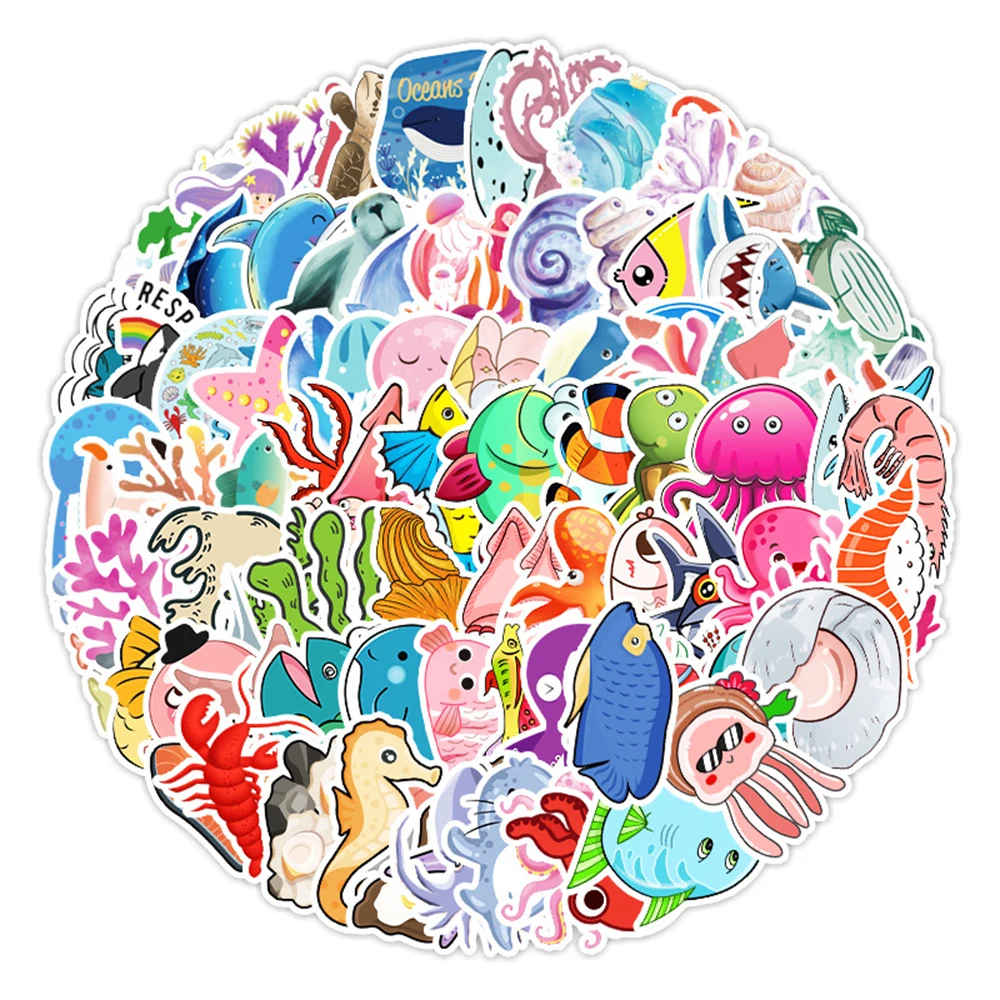 

100pcs Ocean Series Lovely Creatures Stickers For Laptop Adesivi Aadesivos Scrapbooking Material Craft Supplies Sticker Maker