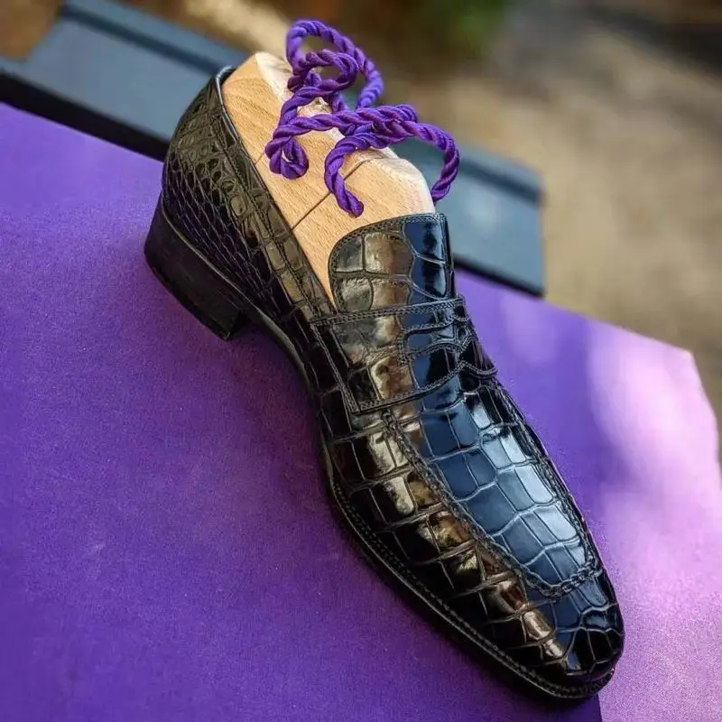 

Men's Fashion Casual Business All-match High-end Black PU Crocodile Pattern Mask Comfortable Classic Formal Dress Loafer HL386