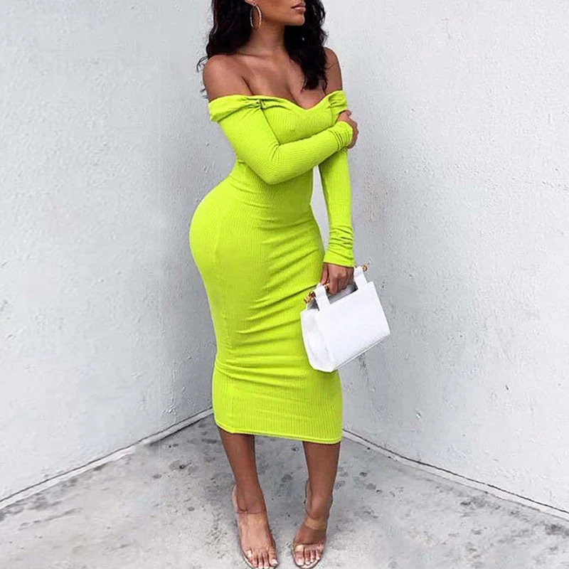 Женское облегающее платье EvaQueen Повседневное трикотажное с открытыми плечами