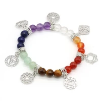 18cm natural healing seven chakras bracelet polished beads bangle elastic pulsera women girls jewelry party gifts size 8 mm