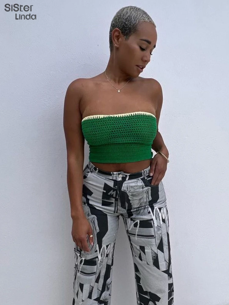 

Sisterlinda Adjusted Knitted Patchwork Y2K Tank Top Women Vest Sleeveless Hollow Bandage Wild Camisole Stretch Skinny Activewear