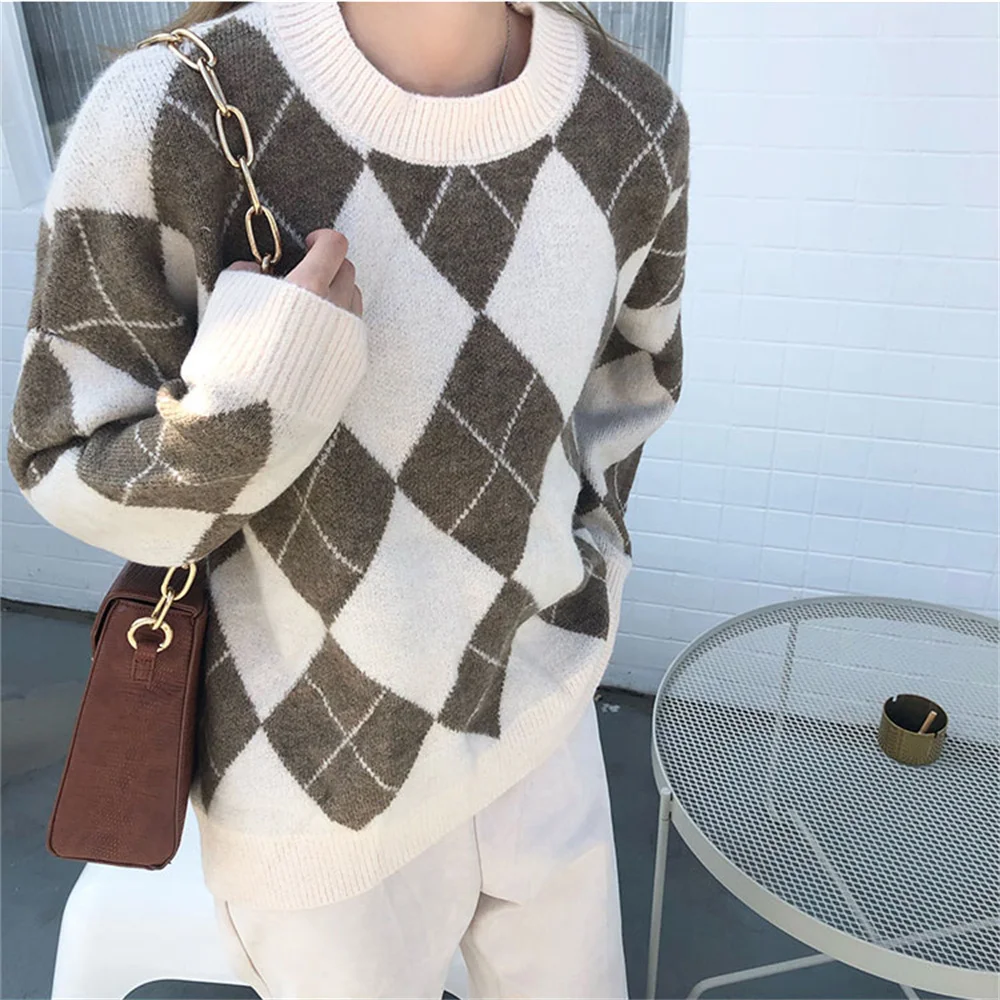 

Джемпер Alien Kitty женский в стиле ретро, утепленный элегантный свободный пуловер в стиле пэчворк, универсальный топ, осень 2021