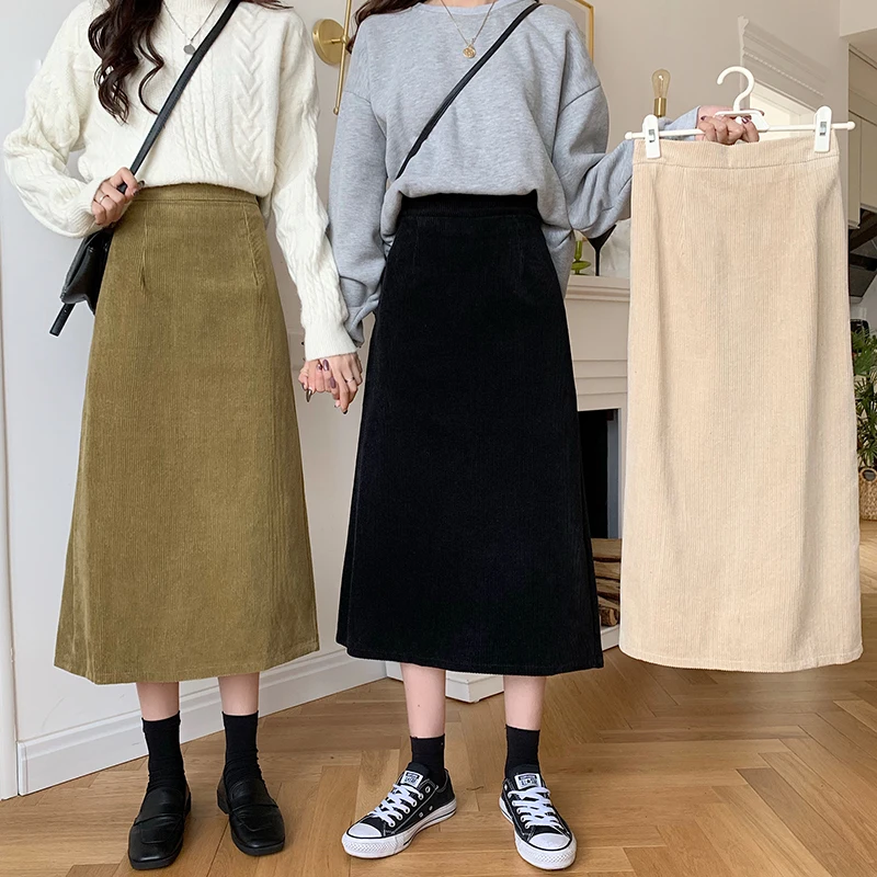 

Autumn And Winter Women's Corduroy A-Line Retro High Waist Skirt