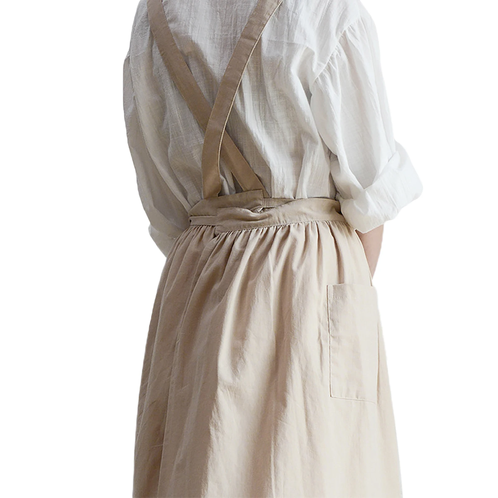 

Home Kitchen Cotton Vest Apron Nordic Style Cafe Supplies Waterproof Pleated Apron with Pocket Cooking Garden Aprons
