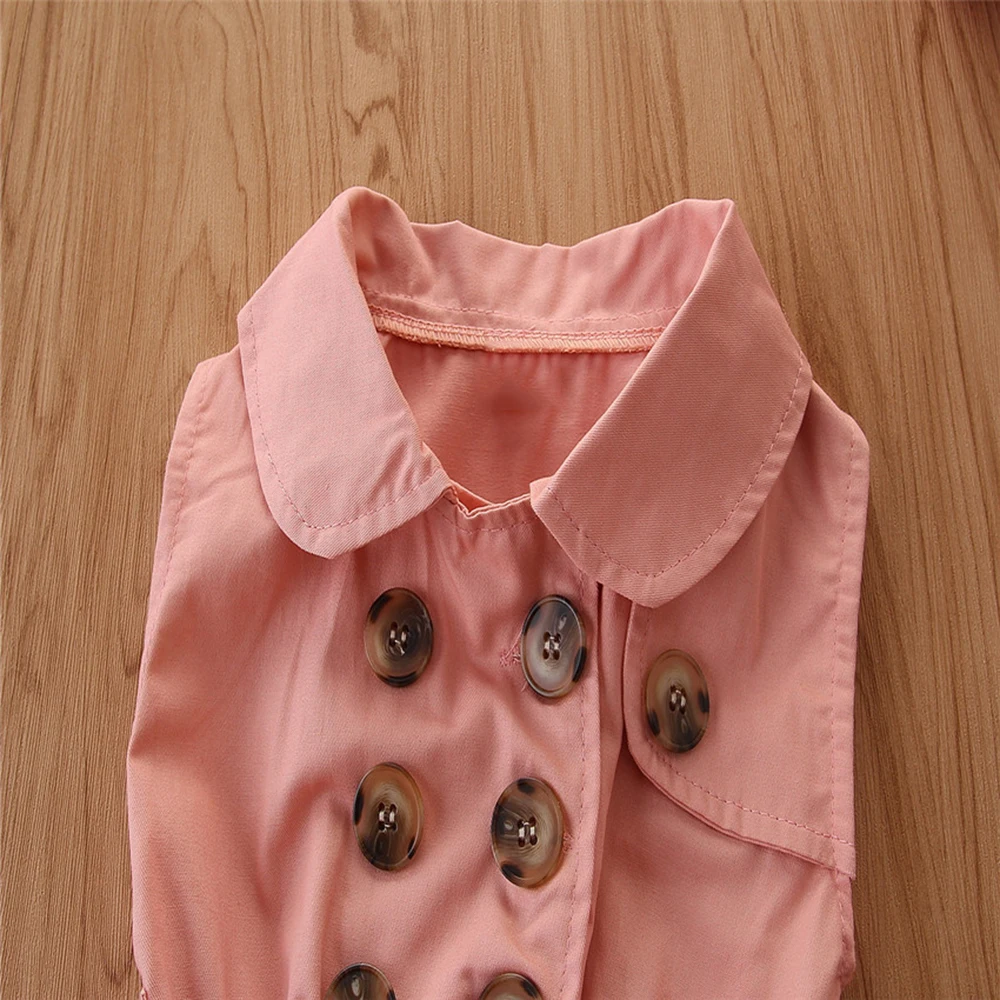 LOOZYKIT Girls Dress England Style Fashion Sleeveless Double-Breasted Kids Princess Children Dresses Clothes 3-7Year | Детская одежда и
