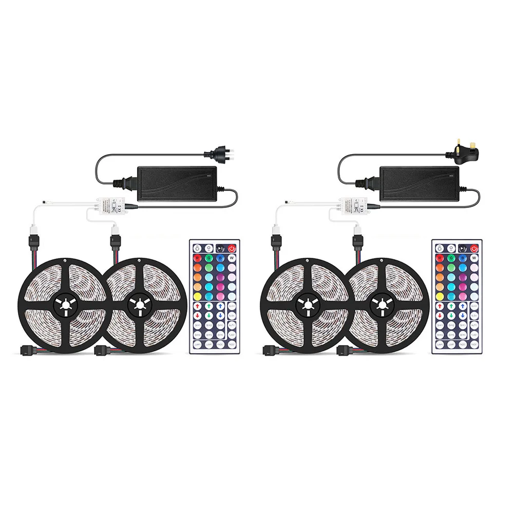 

2pcs 5m 5050 SMD RGB Strip Light 300 LED Laptop Decor Backlight Lamp Tape with 44keys Remote Control Home Bedroom Decor