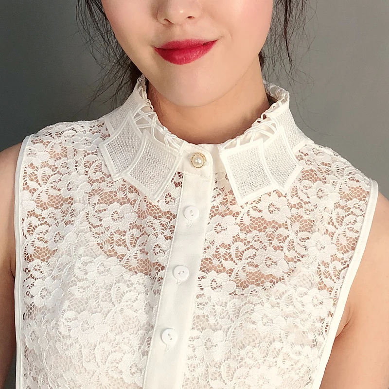 Поддельный ложный воротник женская блузка кружевной вырезанный квадратный