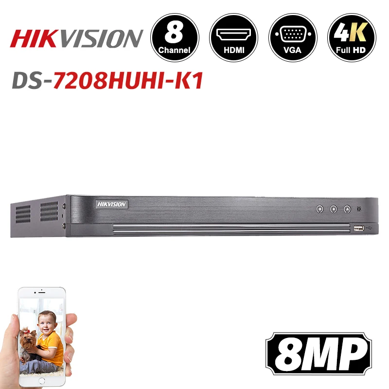 Hik Оригинальная английская версия 8CH DVR DS 7208HUHI K1 AHD CVI TVI CVBS IP 8MP для аналоговой