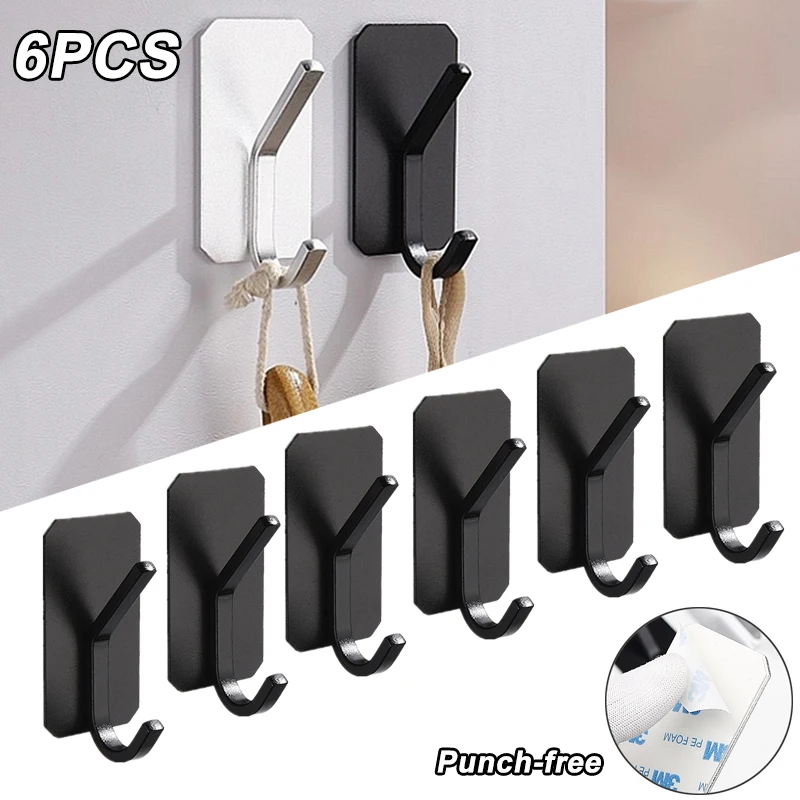 

6 шт./компл. самоклеящийся алюминиевый крючок для халата, полотенце для ванной, кухни, крючок для пальто, сумки, шляпы