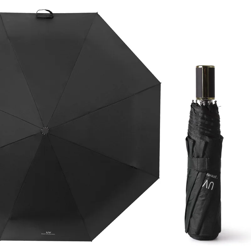 

Solid color sunshade black glue sunscreen folding automatic umbrella three fold sunscreen umbrella advertisement