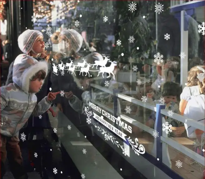 

48Pcs 2021 Happy New Year Deco Supplies Christmas Snowflake Window Stickers Home House Wall Room Decals Xmas Snow Decoration