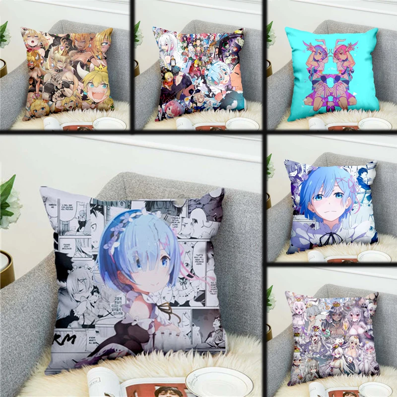 Anime Girl Sexy Re Zero Rem Manga Pillow Case Polyester Decorative Pillowcases Throw Cover Square | Дом и сад