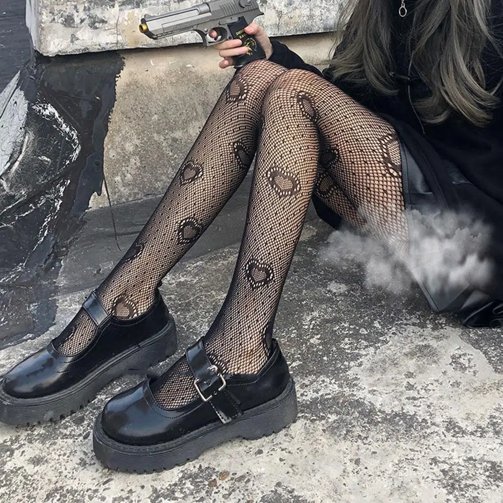

Ladies Pantyhose Cute Love Shape Tights New Sexy Mesh Black Female Stockings Fishnet Mesh Seamless Pantyhose Q9S8