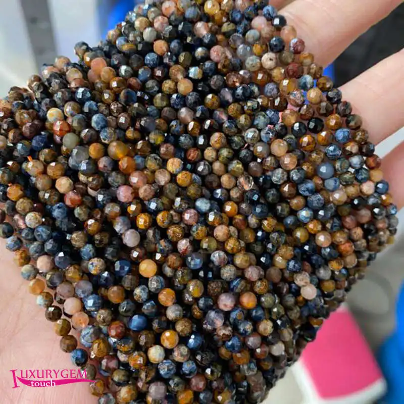 

Natural Peter Stone Loose Small Beads 3mm Faceted Round Shape DIY Jewelry Accessories 38cm wk334