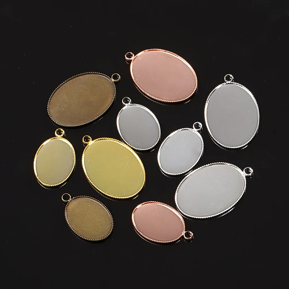 

20pcs Oval Cameo Tray Fit 13x18/18x25mm Cabochons Base Gold Silver Charm Blanks for DIY Jewelry Making Setting Pendants Findings