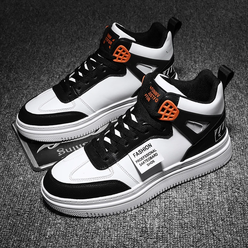 

Fashion Professional Skateboard Shoes Men Unisex Streetwear Leather Sneakers Men Platform Shoes Black White Men's High Sneakers