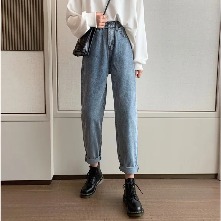 

2019 Vintage High Waist Jeans Woman Straight Pants Women's Jeans Casual Full Length Cowboy Denim Pants Vaqueros Mujer