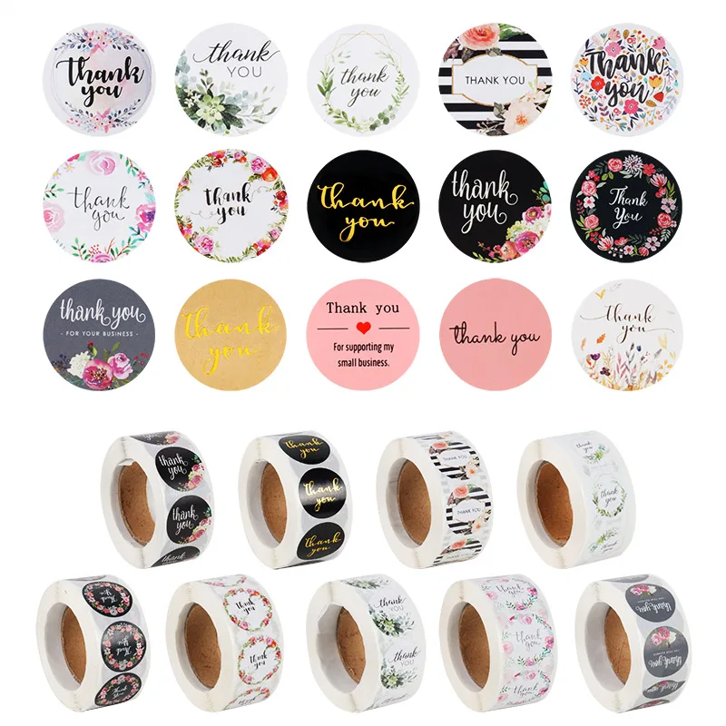 

500pcs Gift Sealing Handmade Stickers Flower label paper Thank you stickers for Festival Birthday Party Gift Decorations Labels