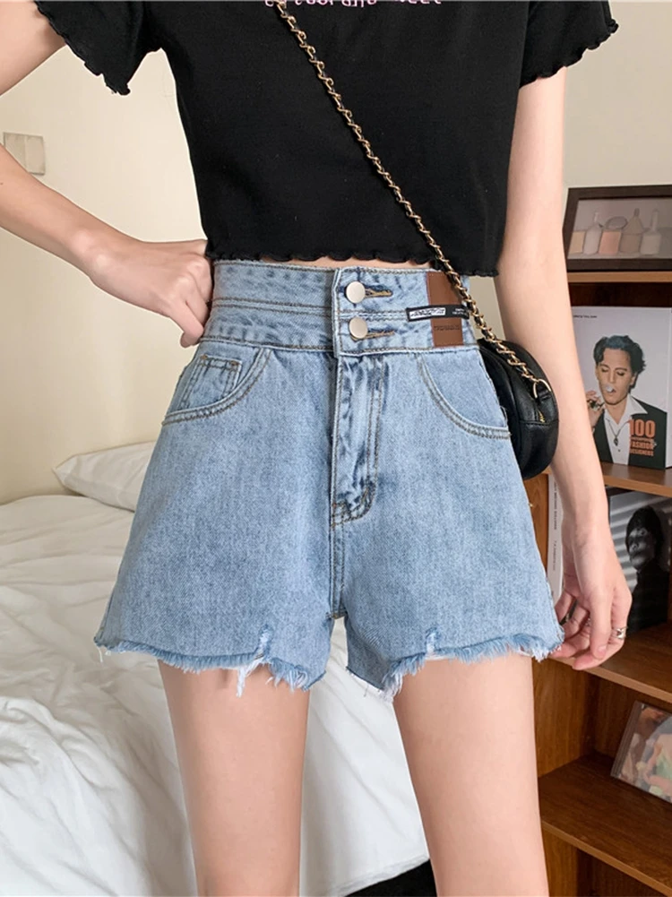

Denim shorts women's summer high waist A-line wide leg pants