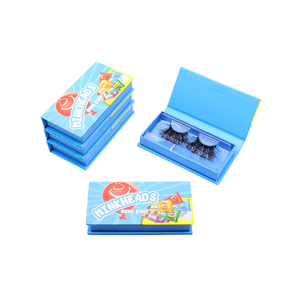 

Blue Candy Eyelash Boxes MinkHeads Eyelashes Case With Tray 8-25mm Mink Lashes Rectangle Lash Cases Lash Boxes Packaging