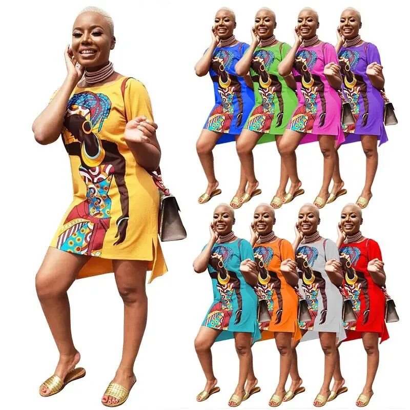 

2021 New Fashion Printed Short Sleeve Long Design T Shirts Tops Casual Tees Shirt Dress