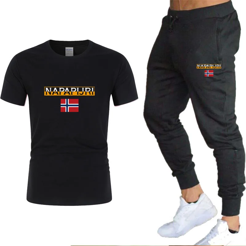 

2021 fashion casual sportswear summer letter printing suit men's jogging suit fitness clothes men's T-shirt + pants 2-piece set