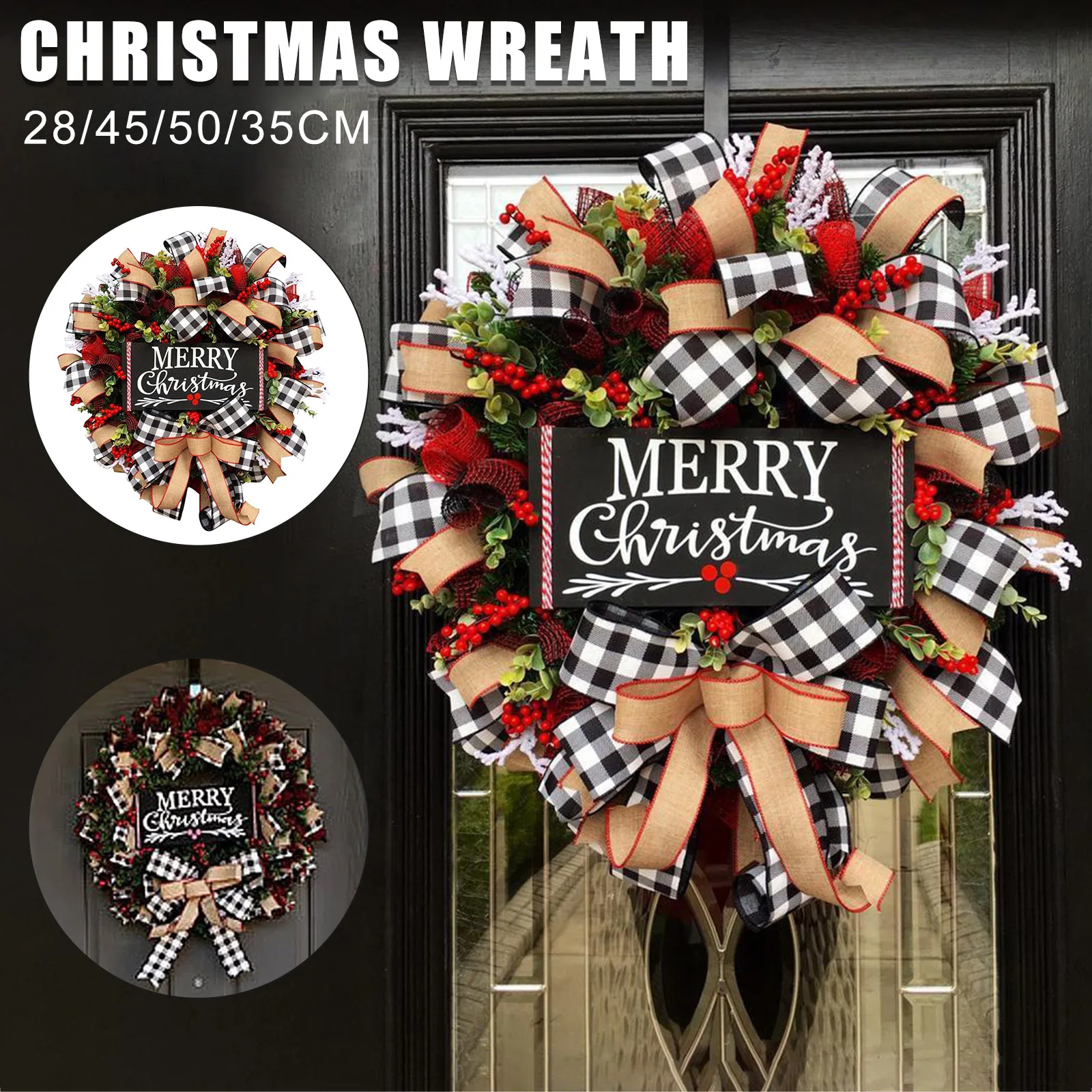 

Christmas Buffalo Check Wreath Christmas Holiday Festival Window Wall Wreath ALS88