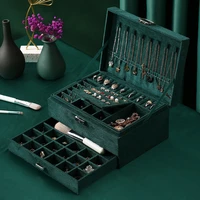 green flannel jewelry organizer box 3 layers ring necklace earrings makeup cases velvet jewelry box with lock key for women gift
