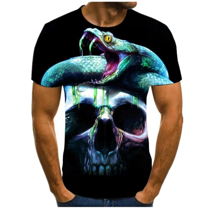 

2021 Summer Men's T-Shirt New 3D Printing T-Shirt Men's Skull Devil T-Shirt Summer Black T-Shirt Round Neck T-Shirts