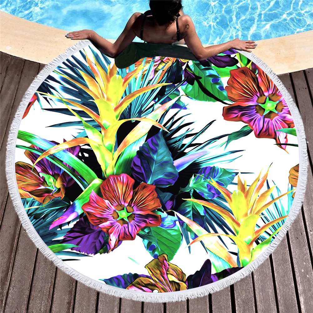 Тропические растения круглое пляжное полотенце одеяло для купания детское