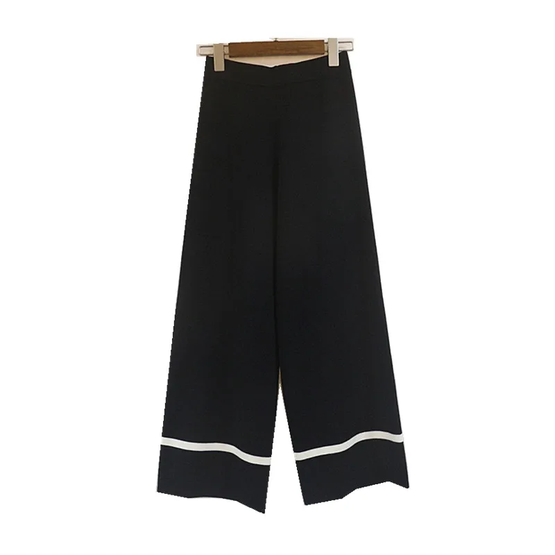 

2020 Promotion O-neck Cotton Autumn And Winter New Wool Knitting Fashion Jacket Seven Points Pants Wide Leg Two Sets Of Women