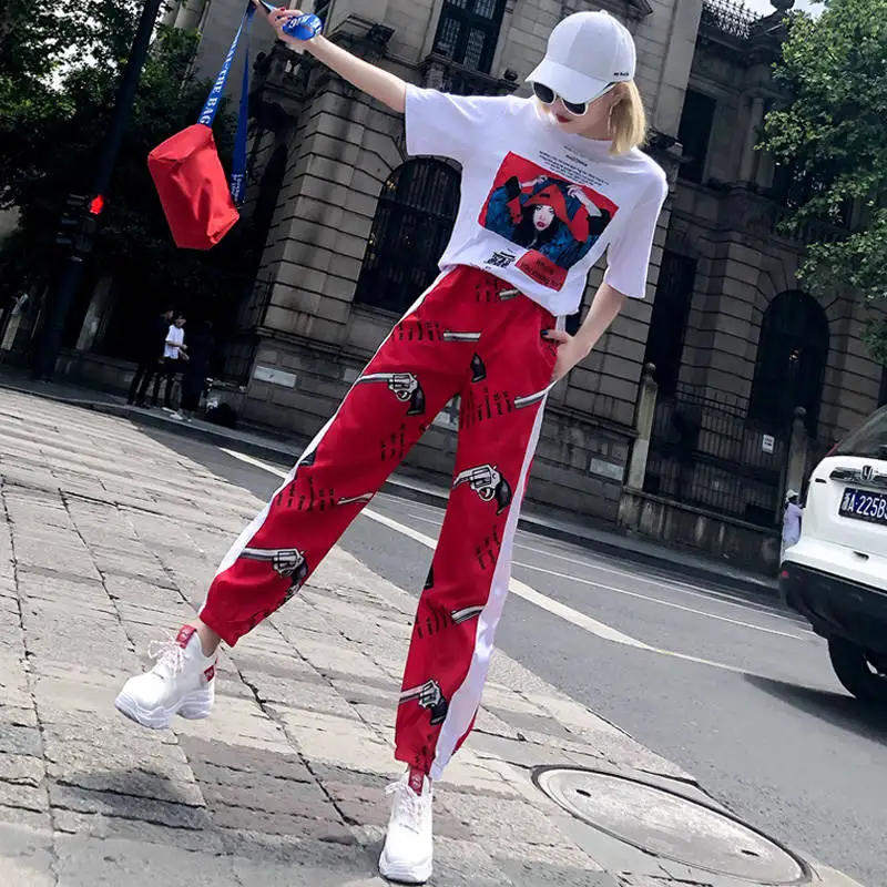 Женская одежда в иностранном стиле Модный комплект из двух предметов с фанатами
