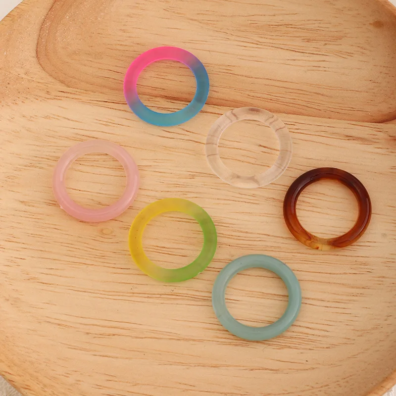 

6pcs/Set Korea 2021 Chic Colorful Transparent Resin Acrylic Rings Hot Morandi Color Women Party Aesthetic Jewelry Ring Set