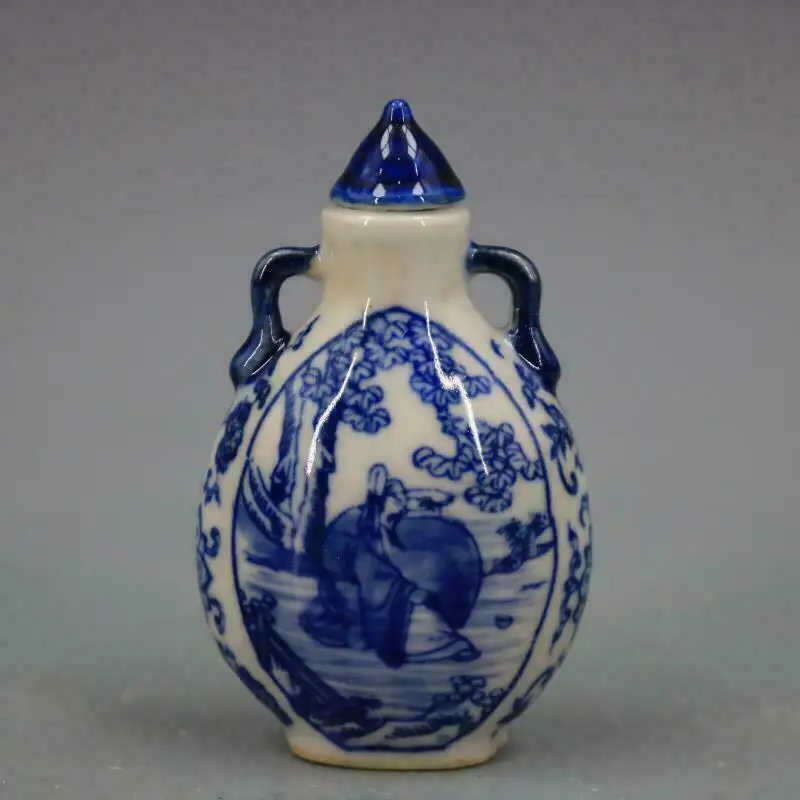 

Chinese Blue and White Porcelain Qing Kangxi Li Bai Design Snuff Bottle
