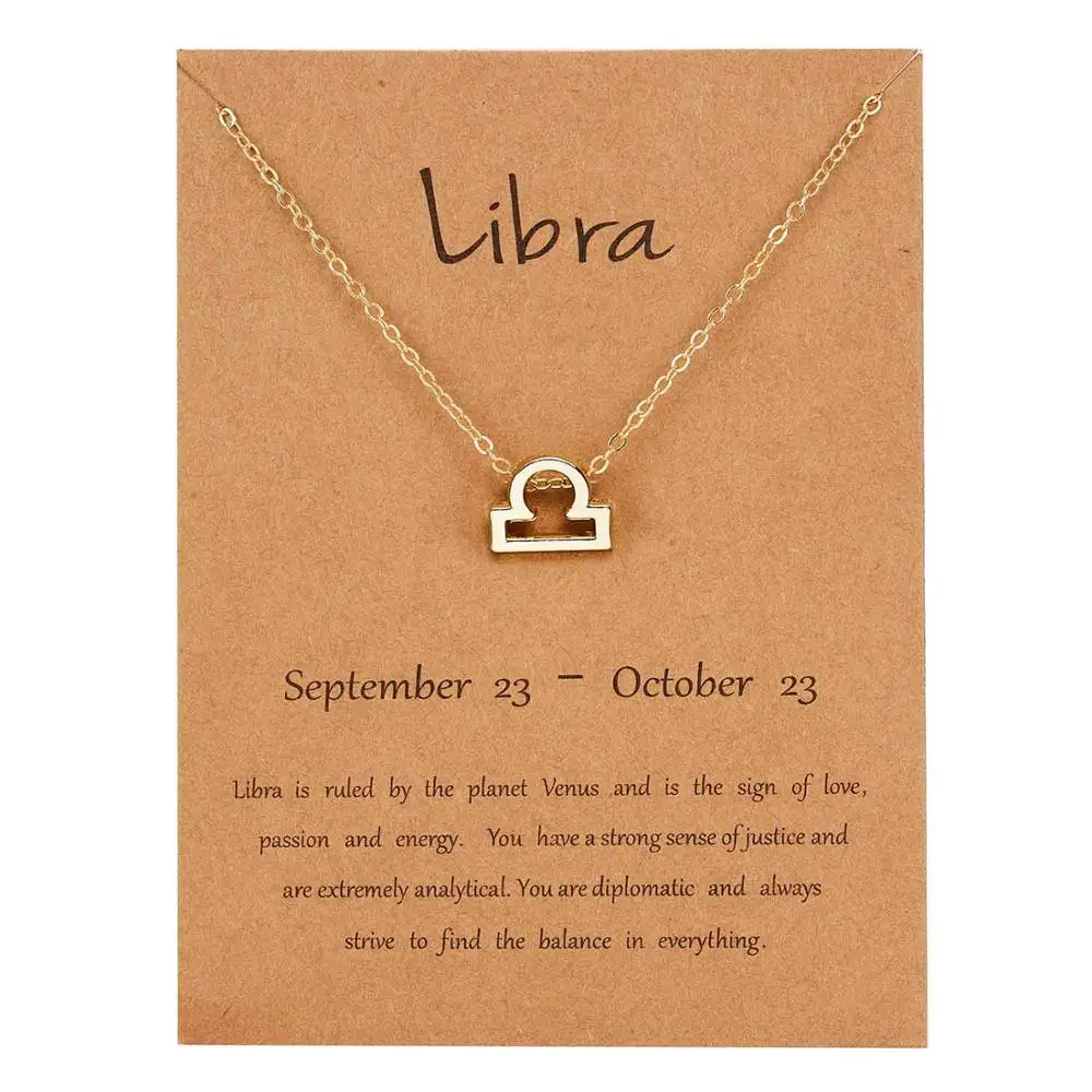 Libra-gold Belleper 12 Созвездие Знак зодиака ожерелье для женщин серебряные ювелирные изделия Leo Libra Aries кулон ожерелье Астрология - Окраска металла: Libra-gold