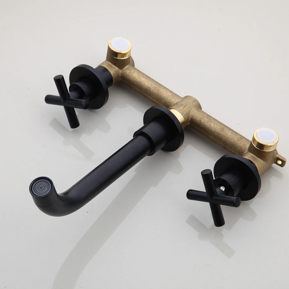 Настенный смеситель для ванной комнаты 3 шт. черный хромированный раковины