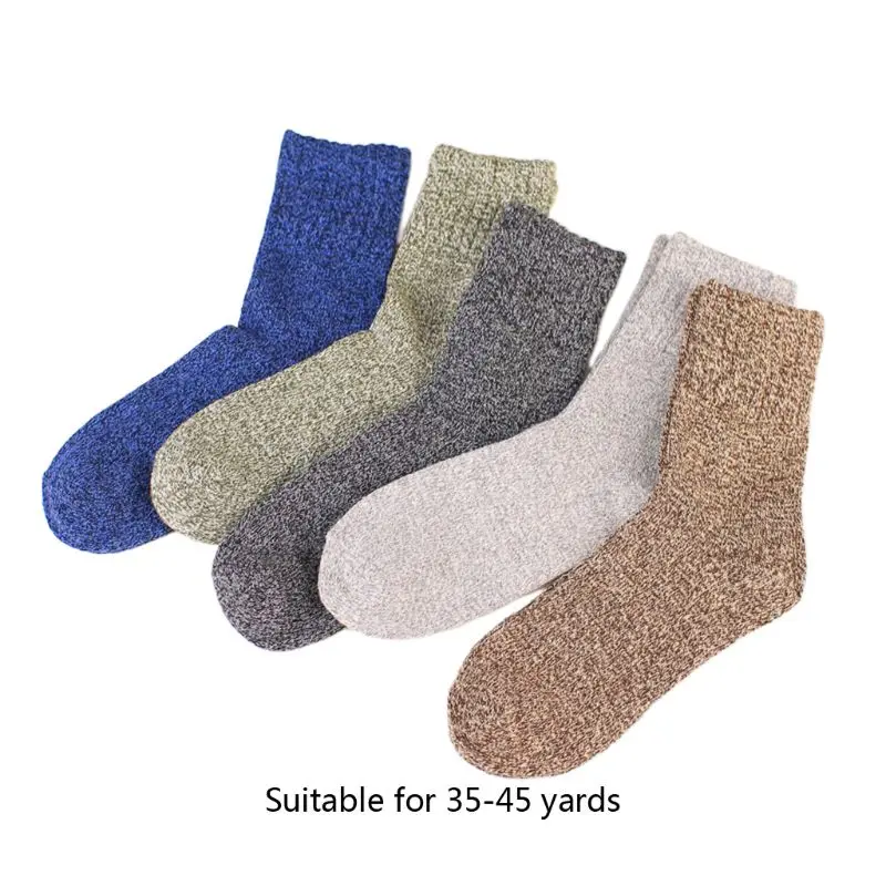 

5 Pairs Ethnic Mens Thicken Faux Wool Chunky Knitted Crew Socks Plain Solid Color Winter Warm Sport Casual Tube Hosiery