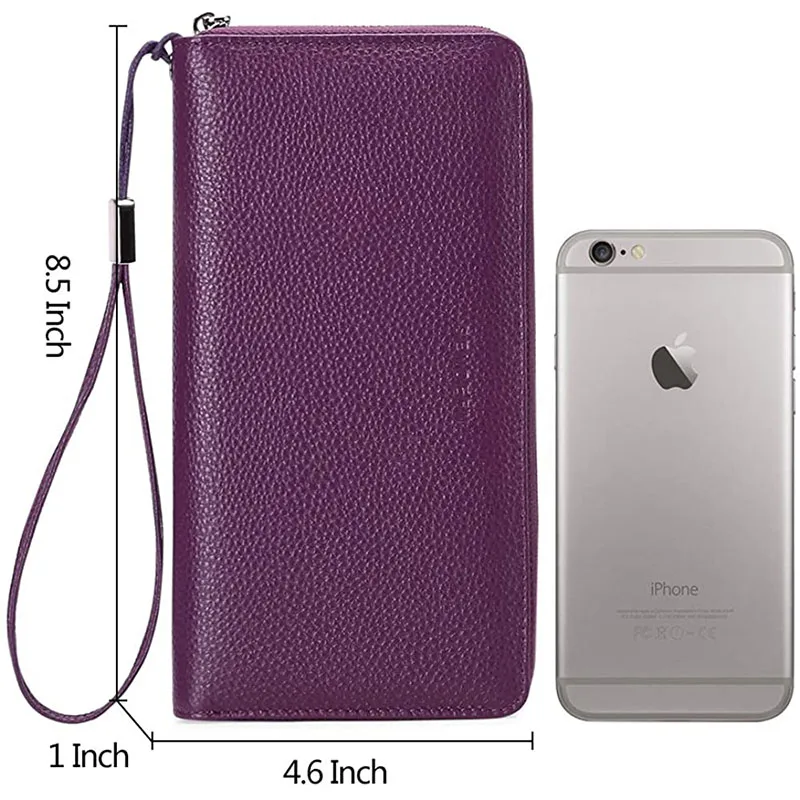 Fashion Women Wallets Genuine Leather Long Zipper Purse Large Capacity Card Holder Phone Wallet