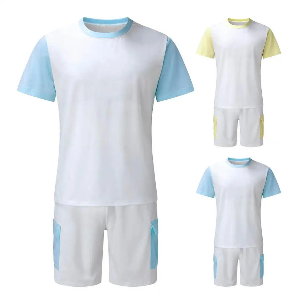 

Outfit Stylish O-neck T-shirt Shorts Men Loose Tracksuit Activewear Tracksuit Elestic Waist for Sports