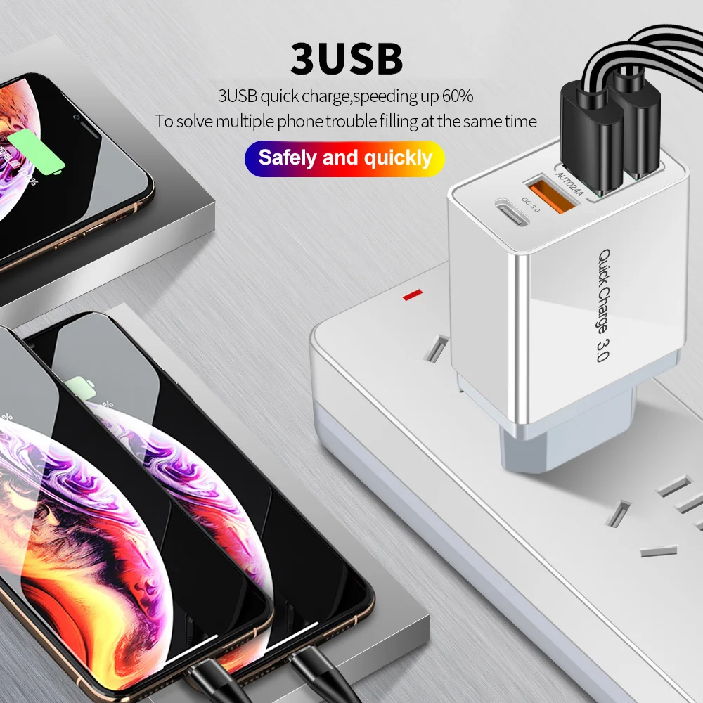 36 Вт быстрое зарядное устройство 4 0 3 USB Type C PD Supercharger EU US UK Plug для iPhone Samsung Huawei Xiaomi Phone