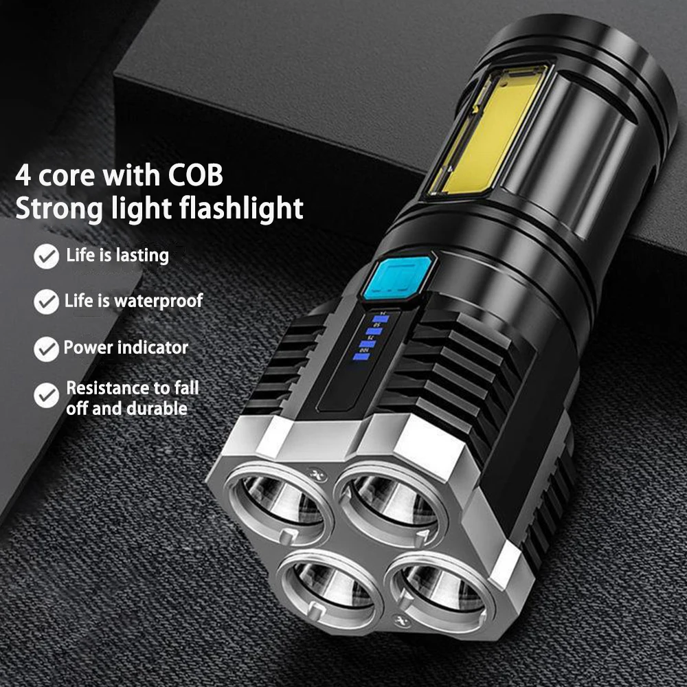 

Super Powerful LED Flashlight High Power Four Gear IP44 Level Waterproof Flashlight USB Charging Super Bright ABS Lamp Camping
