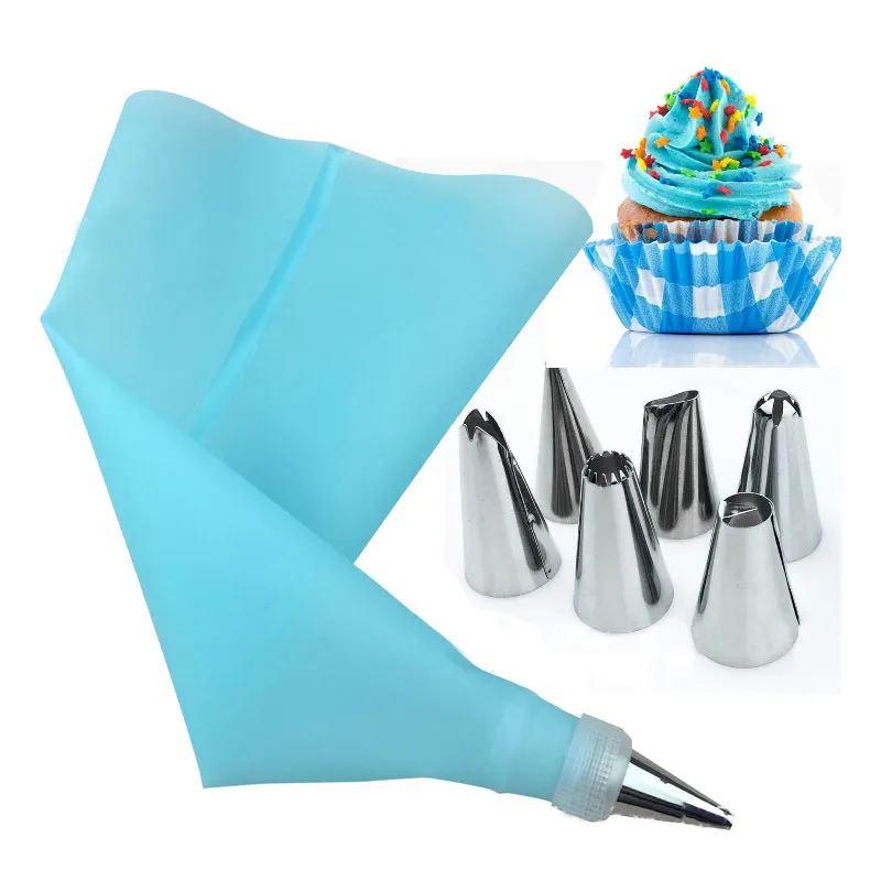 

8 Teile/satz Silikon Icing Piping Creme Gebck-tasche + 6 Edelstahl Kuchen Dse DIY Kuchen Dekorieren Tipps Fondant Gebck werkz