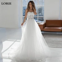 lorie beach wedding dresses sweetheart neck puff tulle a line bridal gowns romantic crystal sashes boho princess wedding gowns