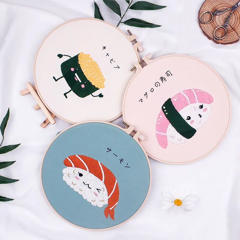 DIY Easy Embroidery Set for Beginner Cartoon Cute sushi Needlework Kits Cross Stitch Needle Art Craft Sewing Restaurant Decor | Дом и сад