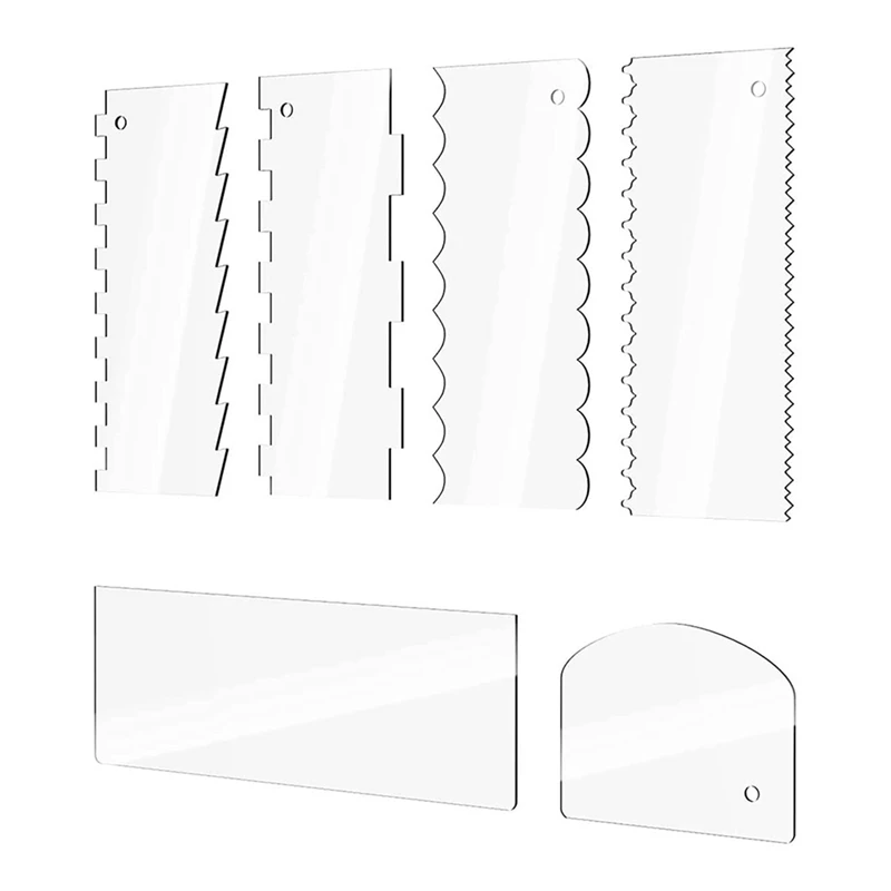 

LUDA 6 Pieces Clear Acrylic Icing Frosting Buttercream Large Cake Smoother Scraper Contour Comb Cake Edge Smoother Tool