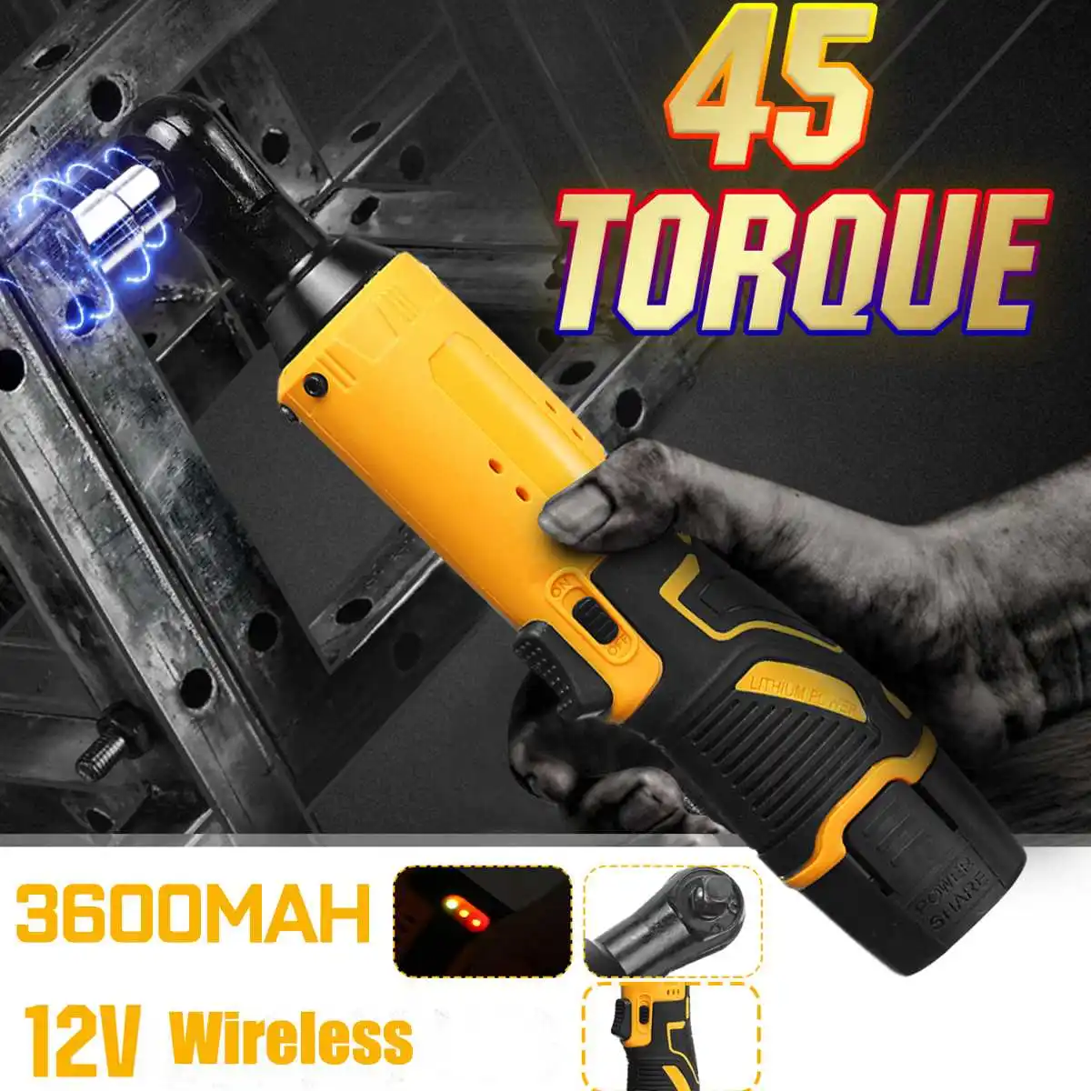 

3/8" Electric Wrench Cordless Ratchet Battery 12V Rechargeable Scaffolding Cordless Angle Wrench Tools 45N.m