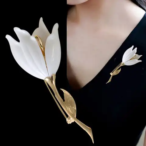 Женская брошь на воротник, с эмалью, в виде цветка тюльпана, булавка, декор на шарф