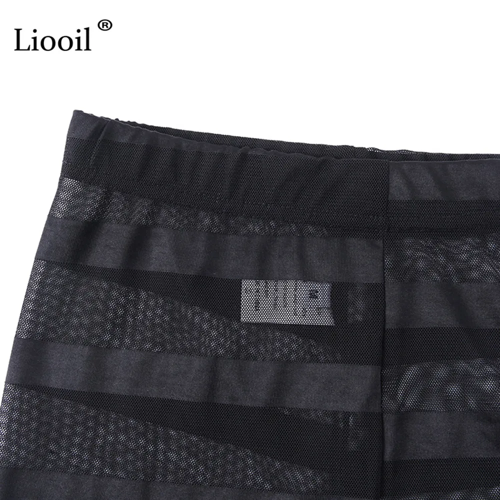 Liooil/Полосатые сетчатые прозрачные брюки, плотные черные слаксы, осень, женские штаны, сексуальные брюки с высокой талией, облегающие штаны-карандаш для женщин