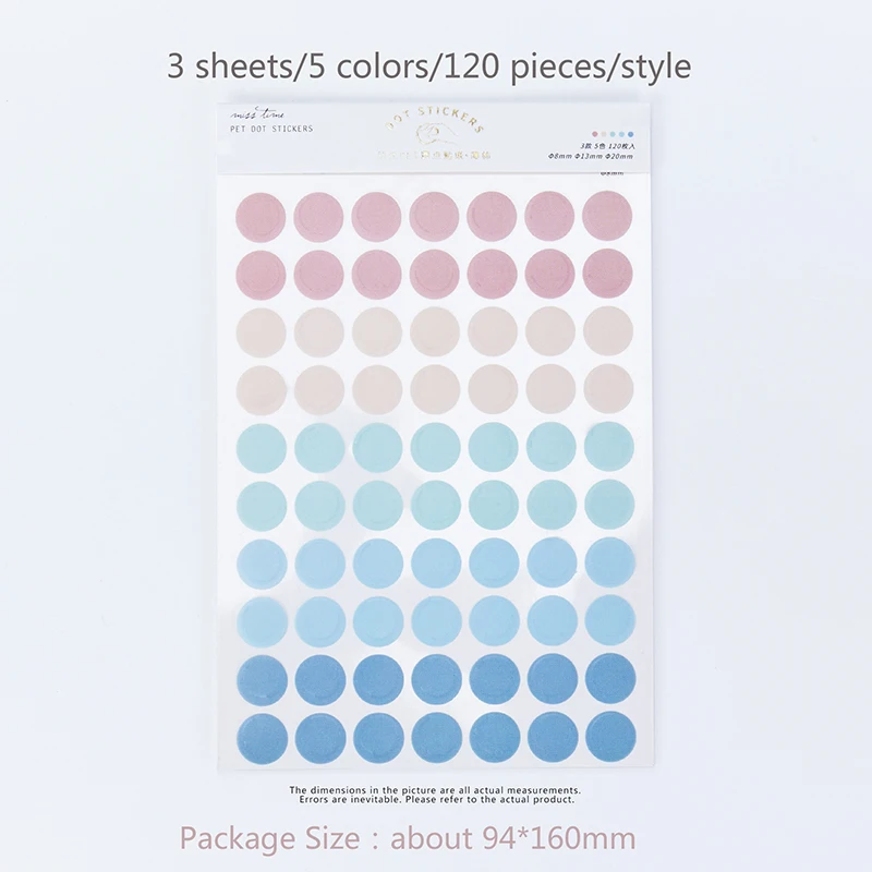 

3 Sheets Dot Scrapbooking Stickers Colorful PET Sticker Flakes Stationary Office Accessories Art Supplies Kids Toy Sticker Label