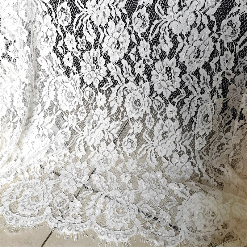 

Car Bone Cording Off White Wedding Lace Eyelash Lace Fabric 1.5x3 Meters/Piece Sewing For Women Gowns